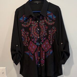 Chic Black Blouse with Vibrant Embroidery